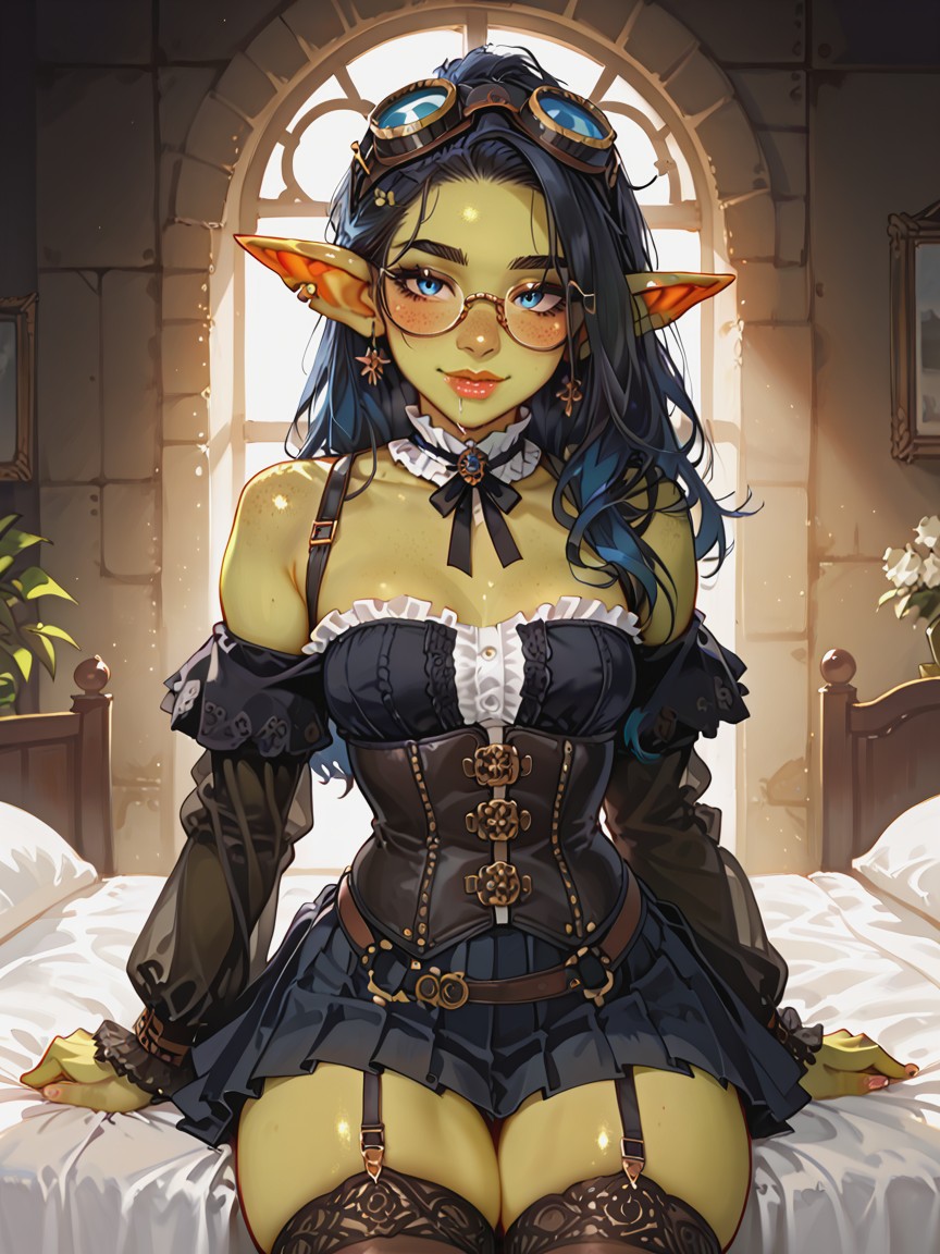 Dark Over-the-knee Stockings Held Up By Black Garter Straps, Saliva, Steampunk Location Hentai AI Porn