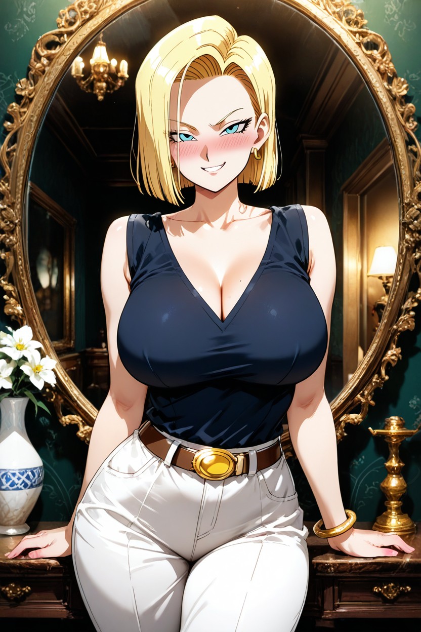 A Shot From Chest Level To The Eyes With A Slightly Low And Very Close Angle The Android Is The Obvious Central Element, Poitrine Arrondie, 25+ Porno IA Hentai