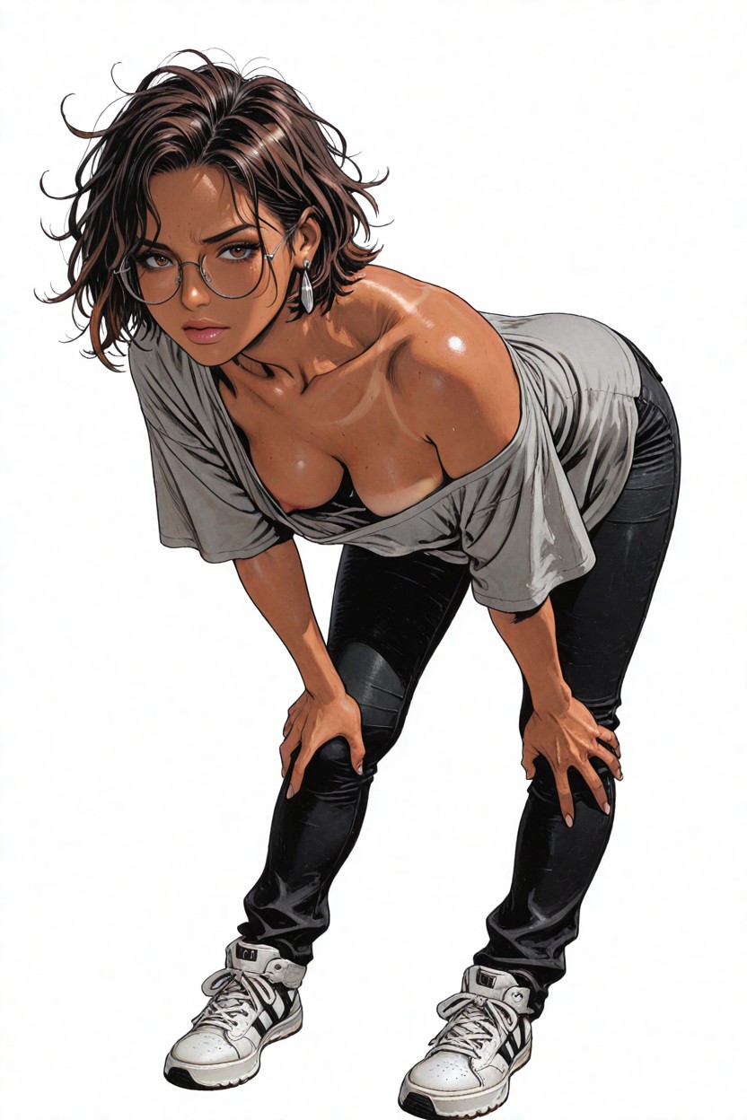 Front View, Maigre, Peau Brun Foncé Porno IA Hentai