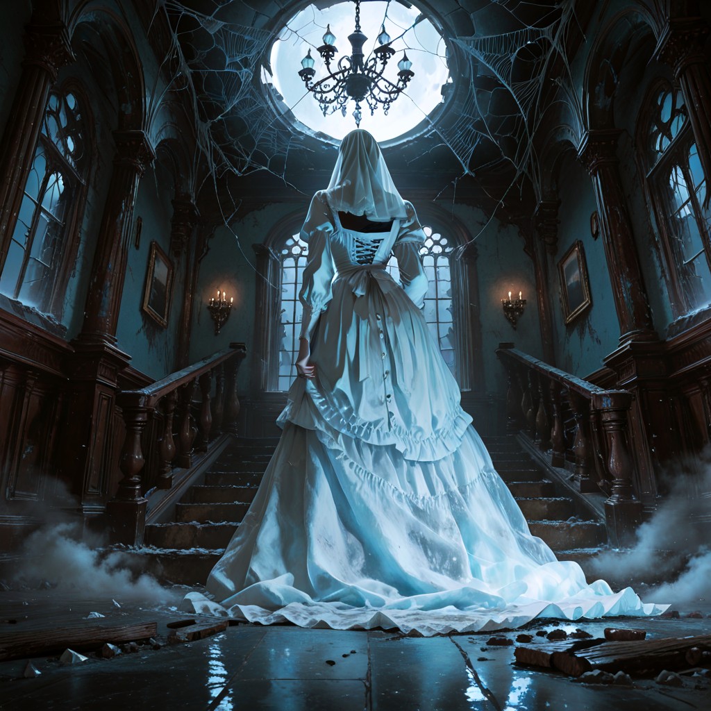 Grand, Deep Shadows, Haunting Mansion Staircase Hall The Scene Is Dominated By A Majestic Hentai AI Porn