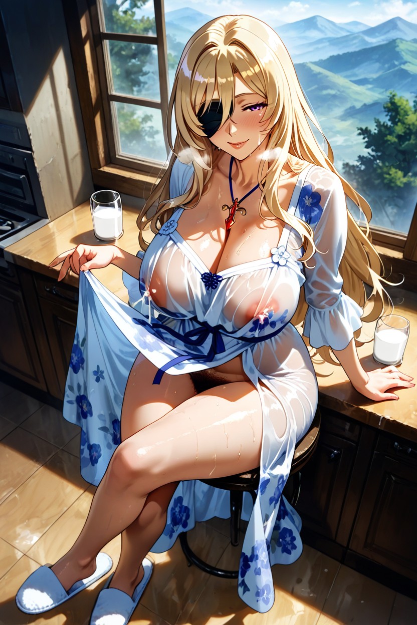 Naughty Smile, Sitting On Stool, Five Fingers Hentai AI Porn