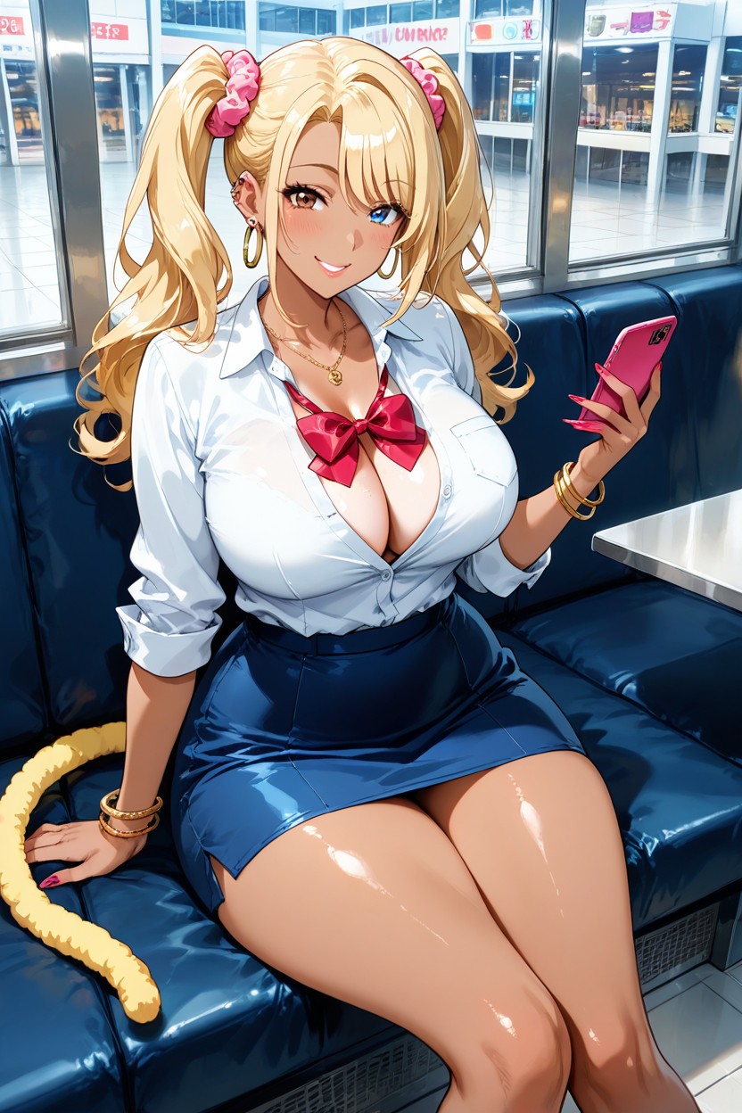 Twin Tails Hairstyle, Looking At Viewer, One Blue Eye One Brown Eye Hentai AI Porn