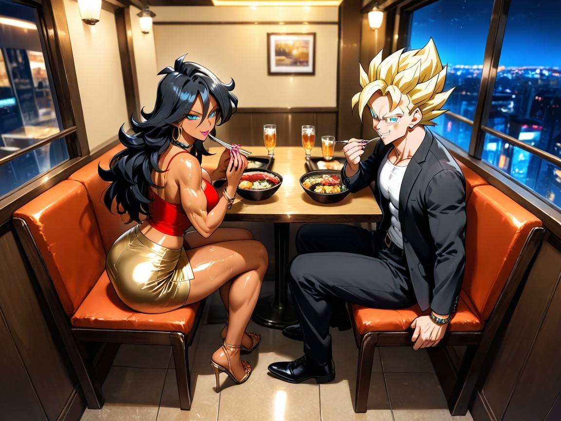 Diamond Jewellery, Super Saiyan Gohan From Dragonball Z Wearinga Blacksuit, Front View Hentai AI Porn