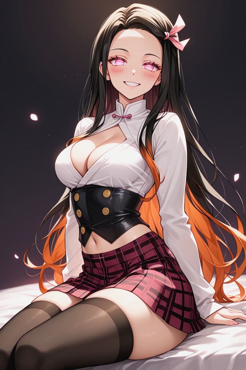 Asymmetrical Face, White Cropped Shirt, Medium Breasts Hentai AI Porn