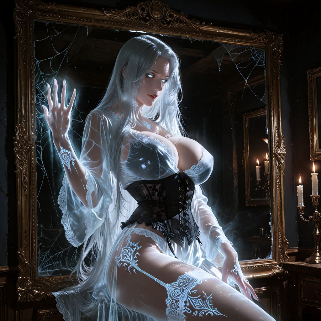 18+, Long Flowing Silver Hair, Massive Breast Hentai AI Porn