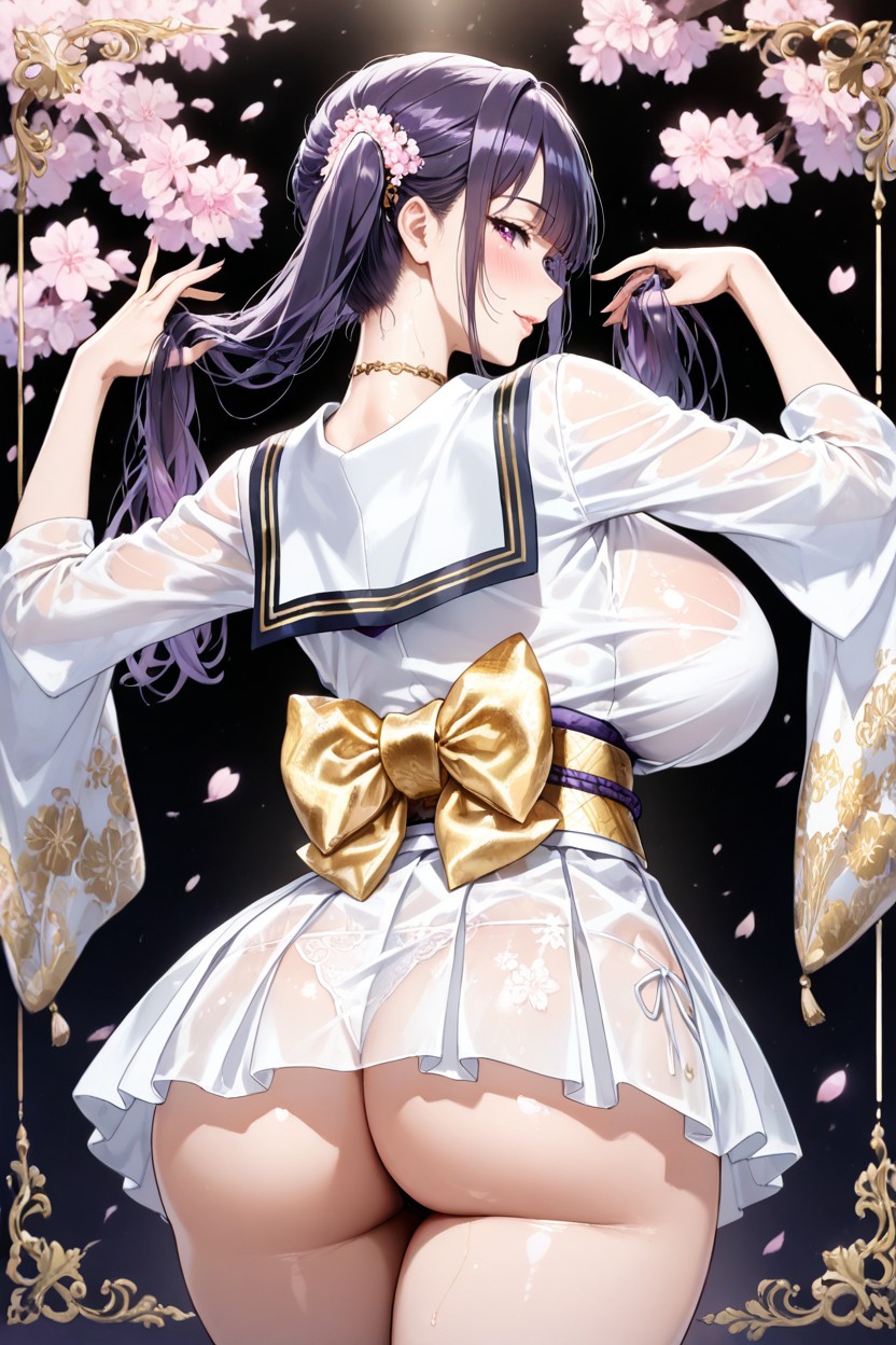 Exposed Nape Of The Neck, Black Hair, Luxury Brocade Obi With Complex Tie Hentai IA