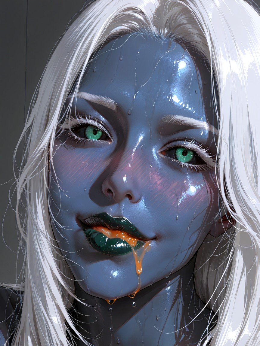 Face Blush, Full Head Visible, Immense Bold Lips Hentai IA