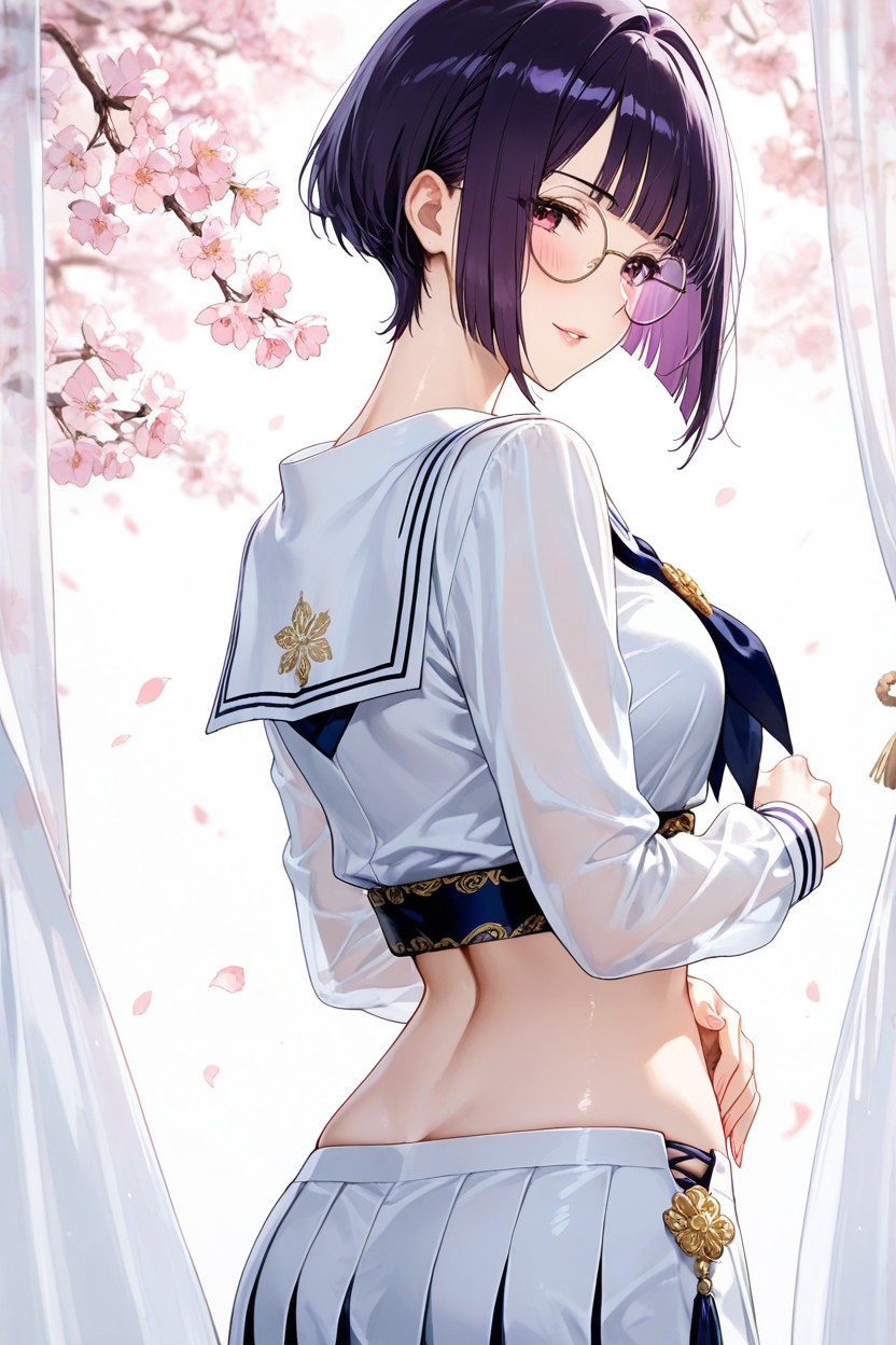 Soft Pastel Colors, Rectangular/oval Eyeglasses With Frames, Exposed Nape Of The Neck Hentai AI Porn