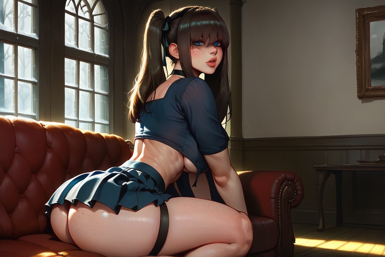 Tons Of Freckles, Asustado, White And Blue Clothes Hentai IA