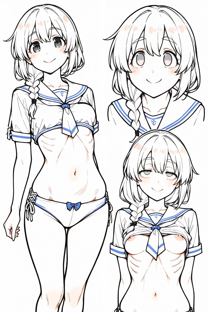 Showing Off Her Body, Line Art, Uniform Hentai IA