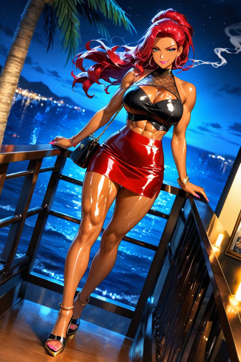 Hoop Earrings, Noche, Ángulo Alto Hentai IA