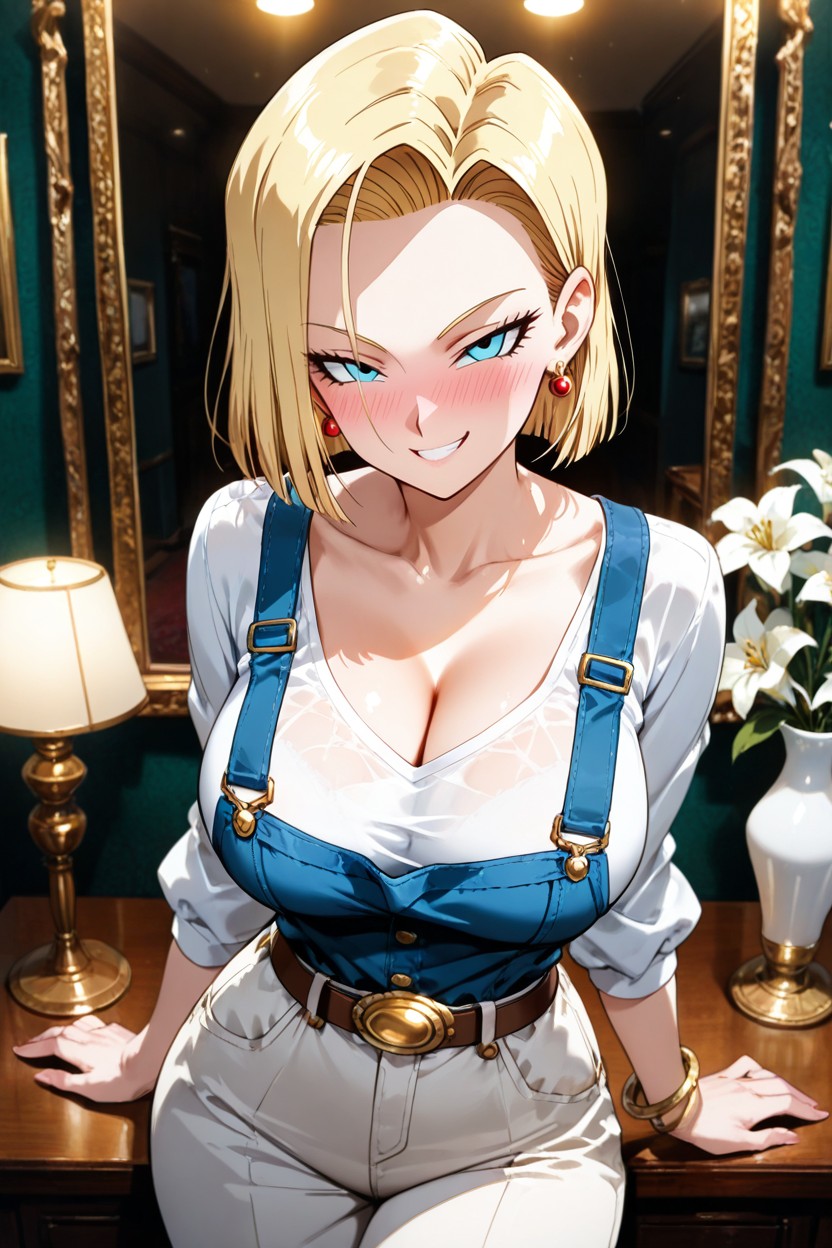 Made Of Slightly Sheer Fabric, Accessorized With A Leather Belt With A Gold Buckle, Mischievous (smiling While Blushing) Hentai AI Porn