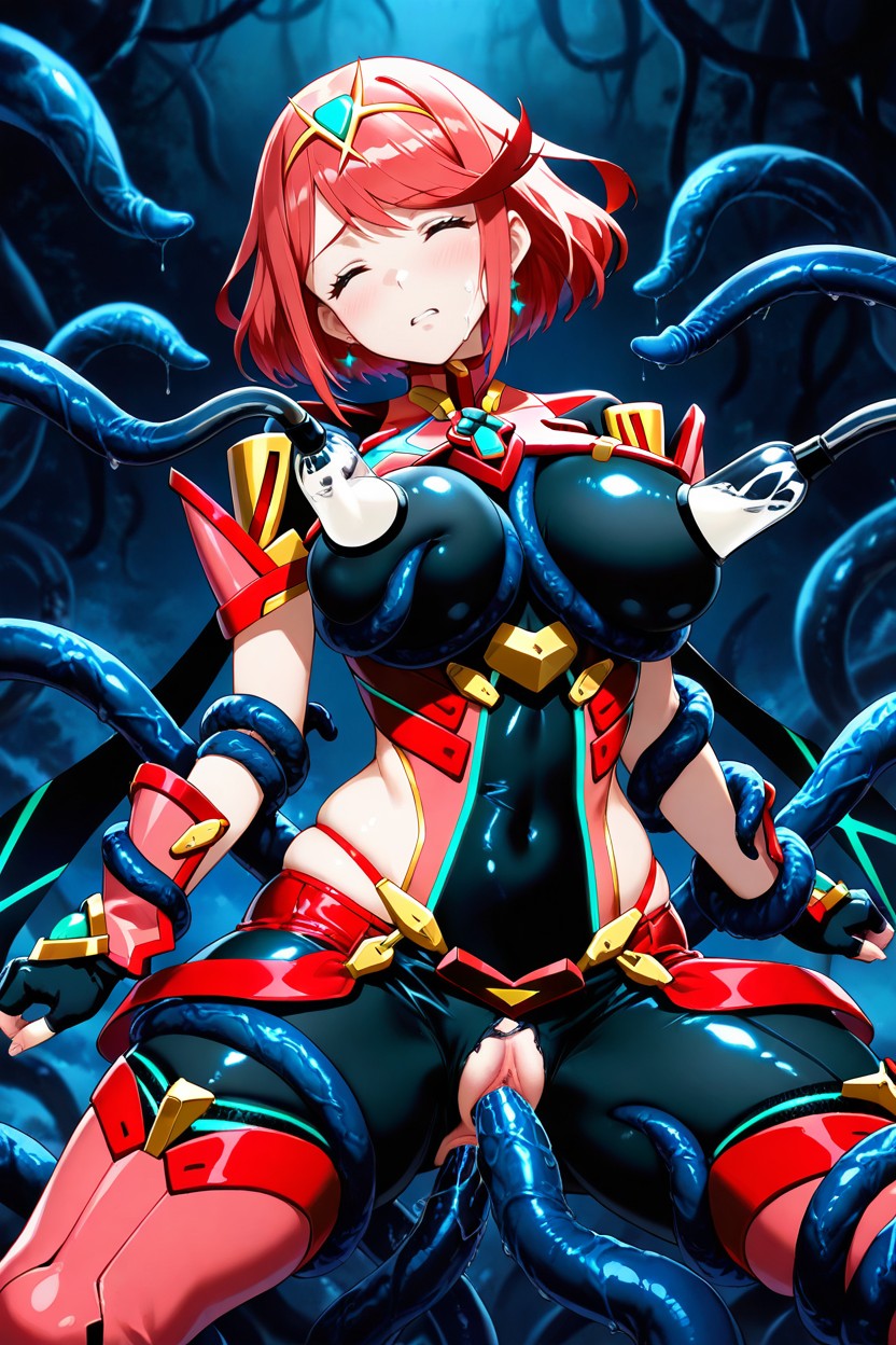 Legs Locked Around Waist, Defined Eyelashes, Tentacles Wrap Around Neck Hentai IA