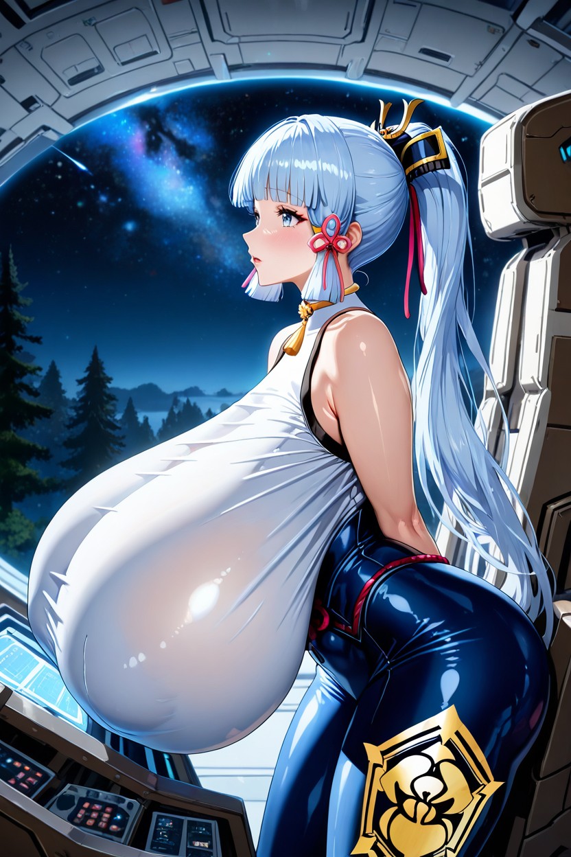 Standing, Ponytail, Extraordinarily Sagging Breasts Hentai AI Porn