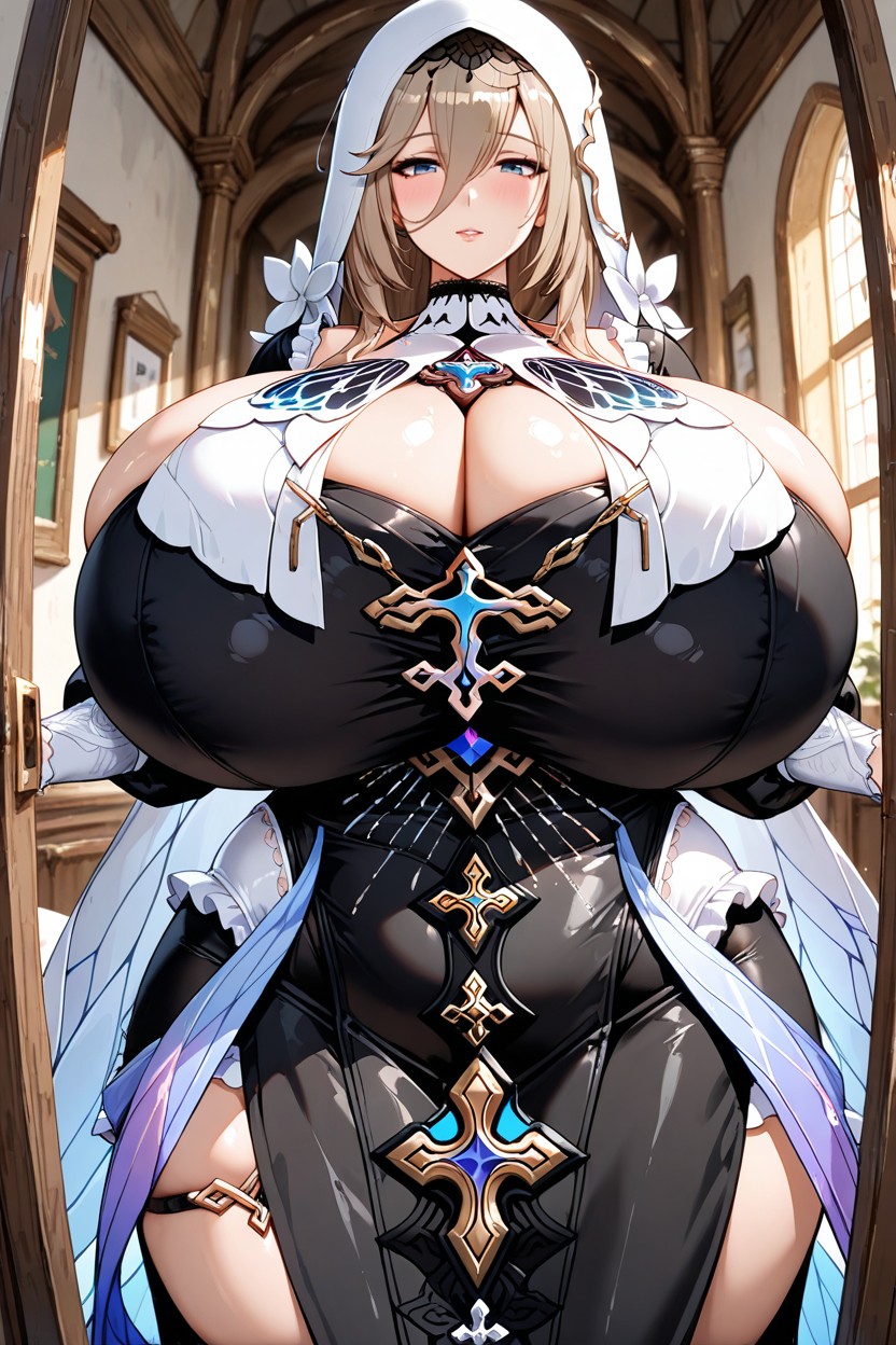 Gigantic Breasts, Swollen Breasts, Full Nun Habit Hentai AI Porn