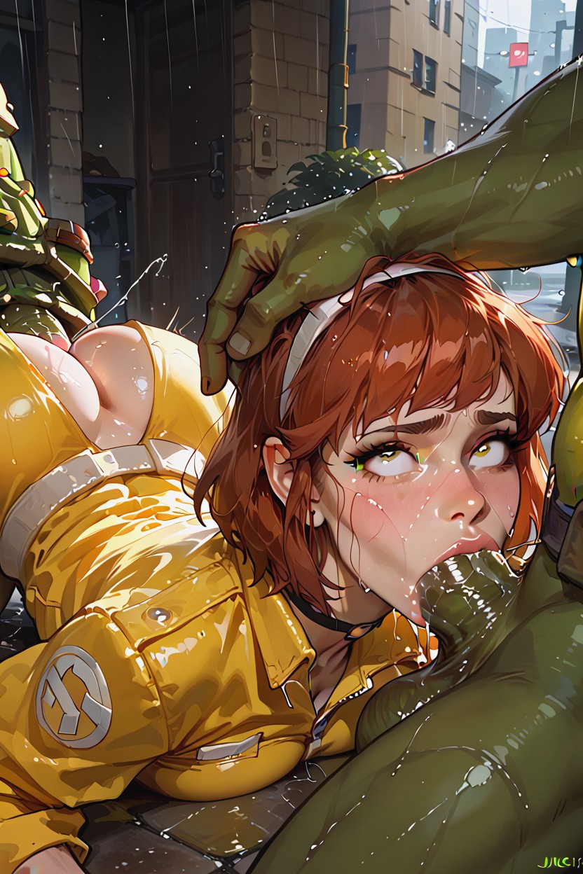 Extreme Head Grab, Her Head Is Held Down By A Turtle From Tmnt, Facing The Viewer Hentai AI Porn