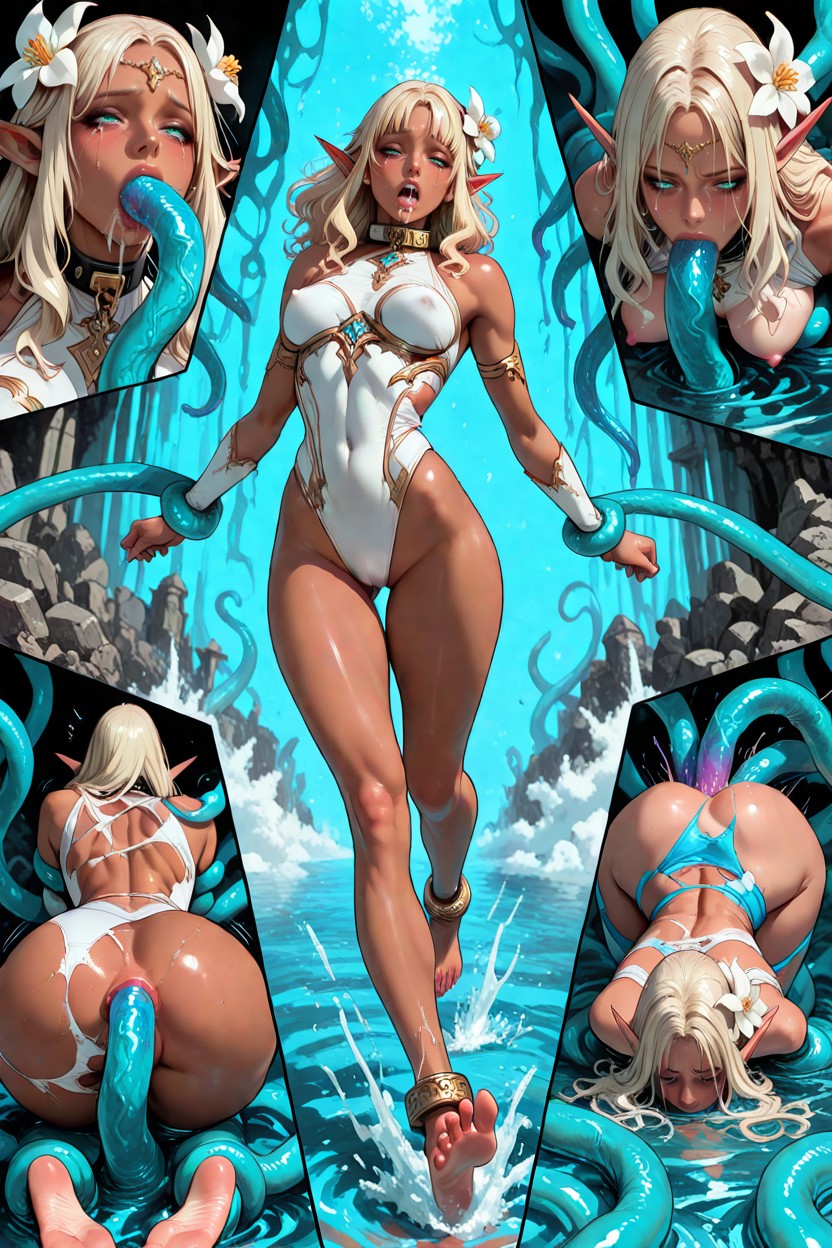 Rock Stone Underground Cavern Setting, Satured Colors, Insanely Ultra Massive Aqua Water Tentacles Anal Hentai IA