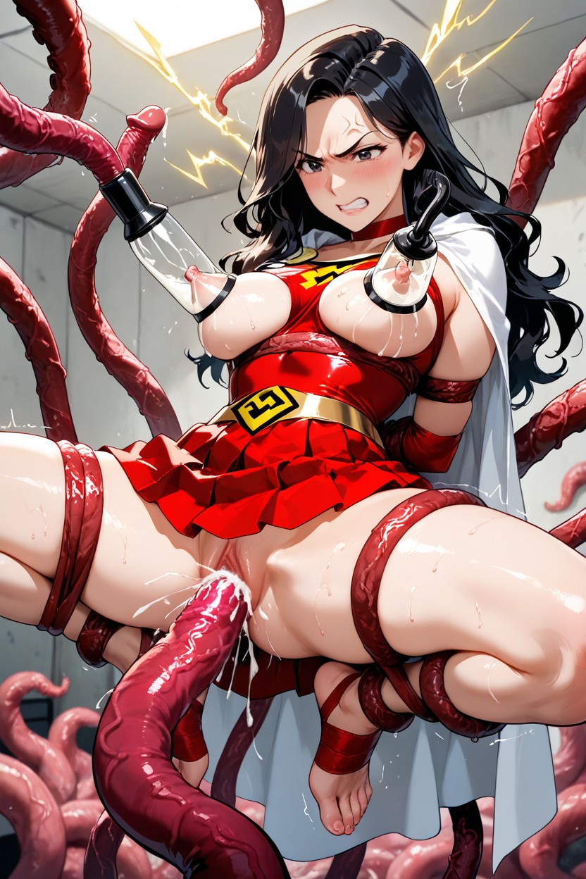 Culo Pequeño, Tentacles Grabbing Breasts, Gold Lightning Emblem On Chest Hentai IA