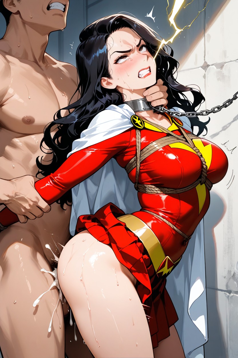 Shibari, Red Pleated Skirt, Black Hair Hentai IA