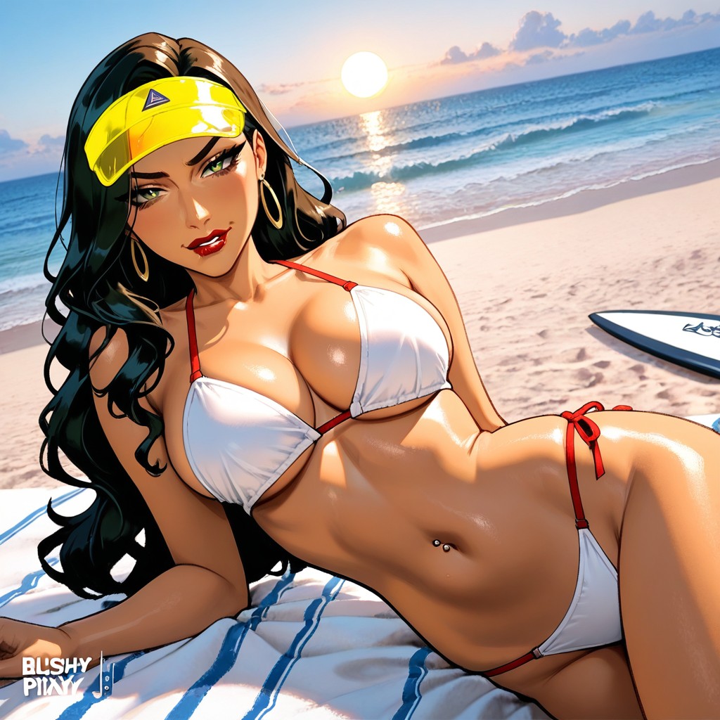 Red Straps, Wearing White Classic Triangle Bikini Bra, Solo Hentai IA