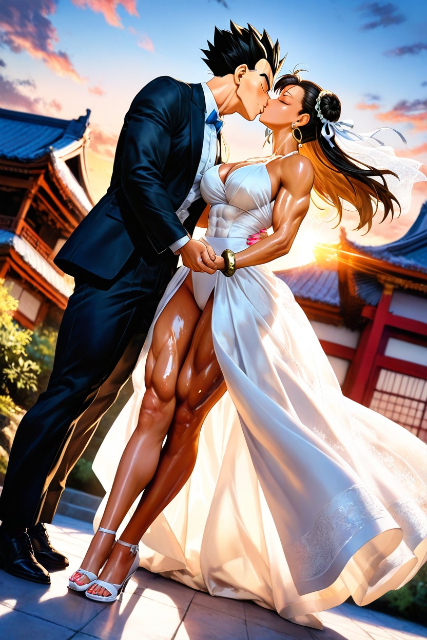 Detailed Hair, Gohan From Dragonball Z Wearing A Black Suit, Gohan And Chun Li Together Hentai AI Porn