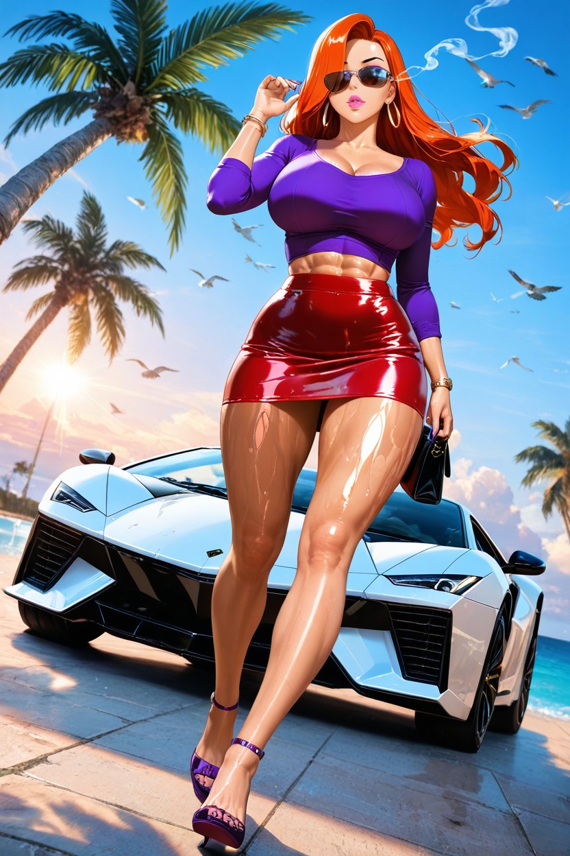 Smoking A Cigarette, Walking Next To A Light Purple Lamborghini Sports Car, High Resolution Hentai IA