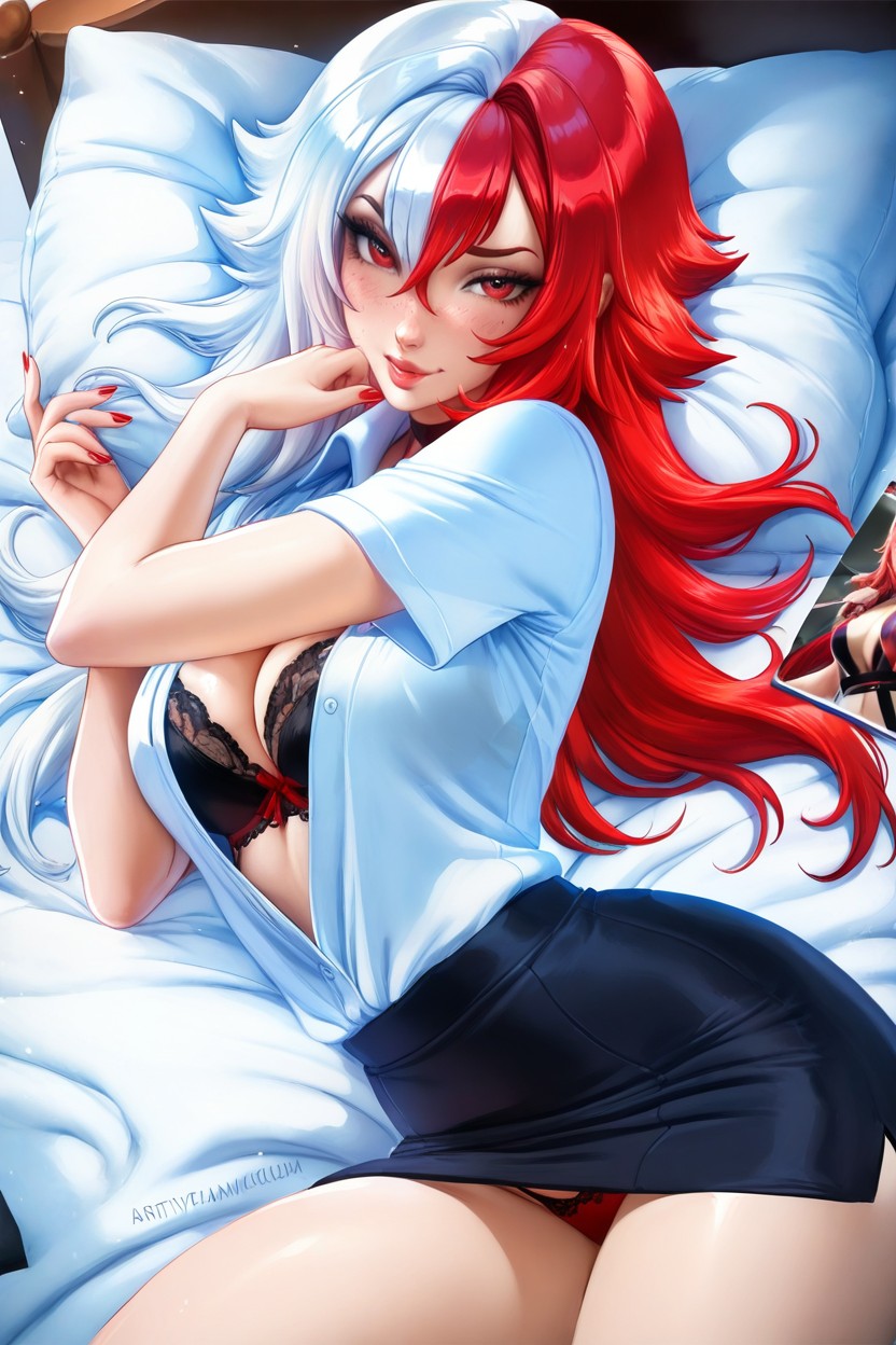 Lying Down, Split-color Hair, Alone Hentai AI Porn
