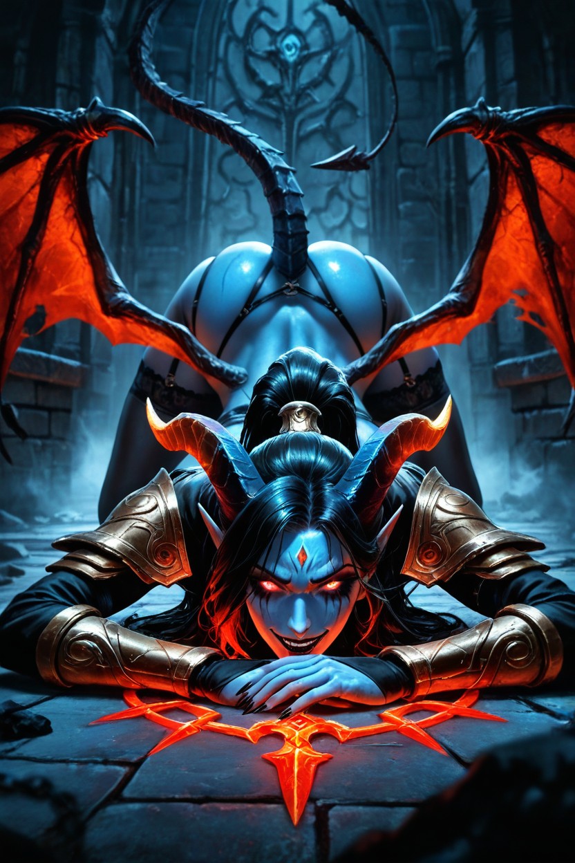 High Contrast, Looking At Viewer, Sharp Demonic Horns Hentai AI Porn