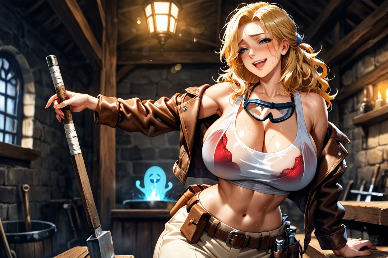 Toned Midriff, Erotic Smile, Red Bra Hentai AI Porn