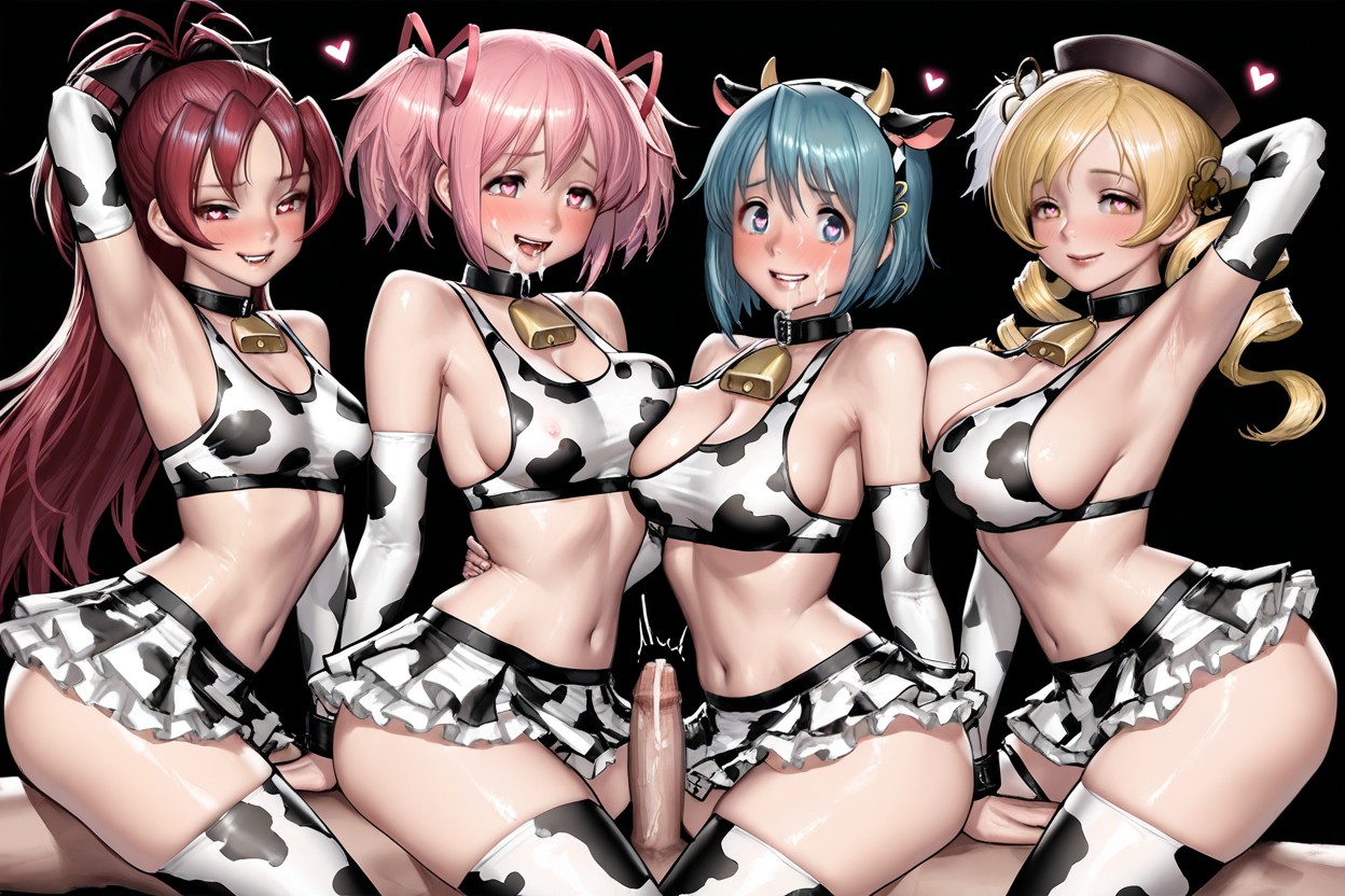 Black Background, Cowprint Frilled Miniskirt, Perfect Face Hentai IA