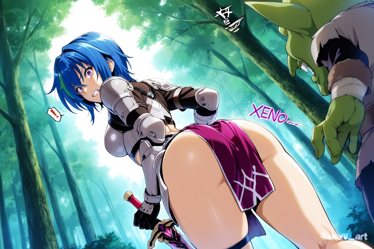 Female Xenovia Quarta Dxd In Full Grey Armor, Side View, Surprised Hentai AI Porn