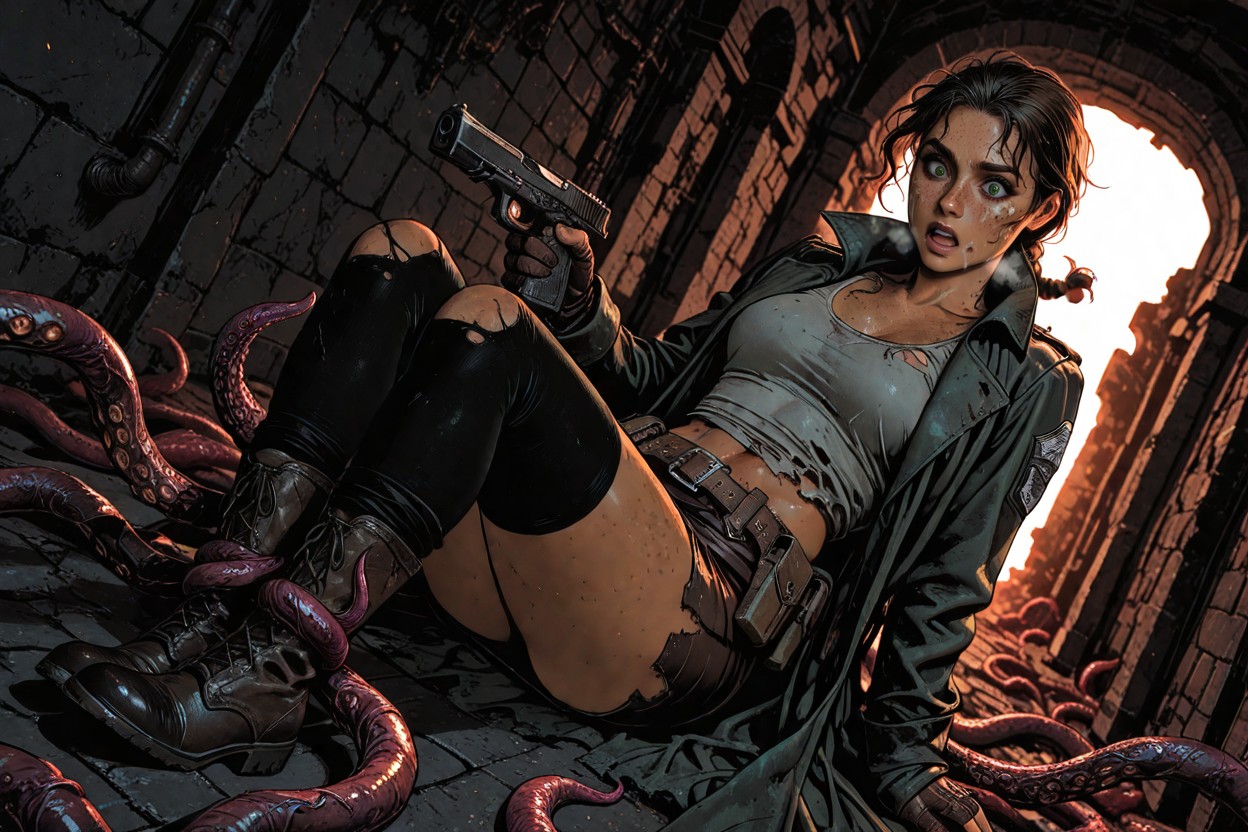 Tentacles Ominously Approaching Her, Creepy Atmosphere, Torchlight Hentai AI Porn