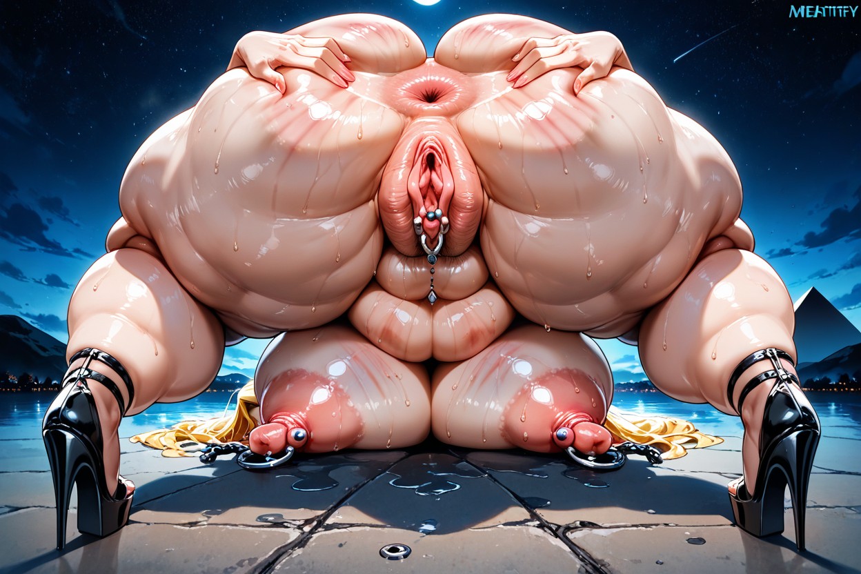 Detailed Asshole, Pussy Piercing, In Front Of Pyramid Hentai AI Porn
