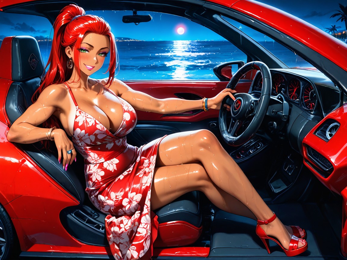 After Rain, Red Open Toe Heels, High Ponytail Hentai AI Porn