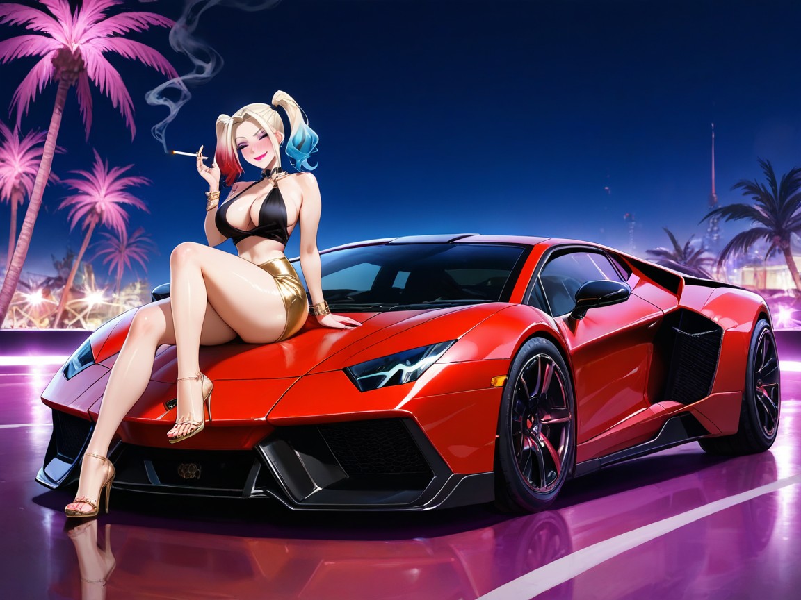 Smoking A Cigarette, Hand On Gear Stick Changing Gears, Night Hentai AI Porn