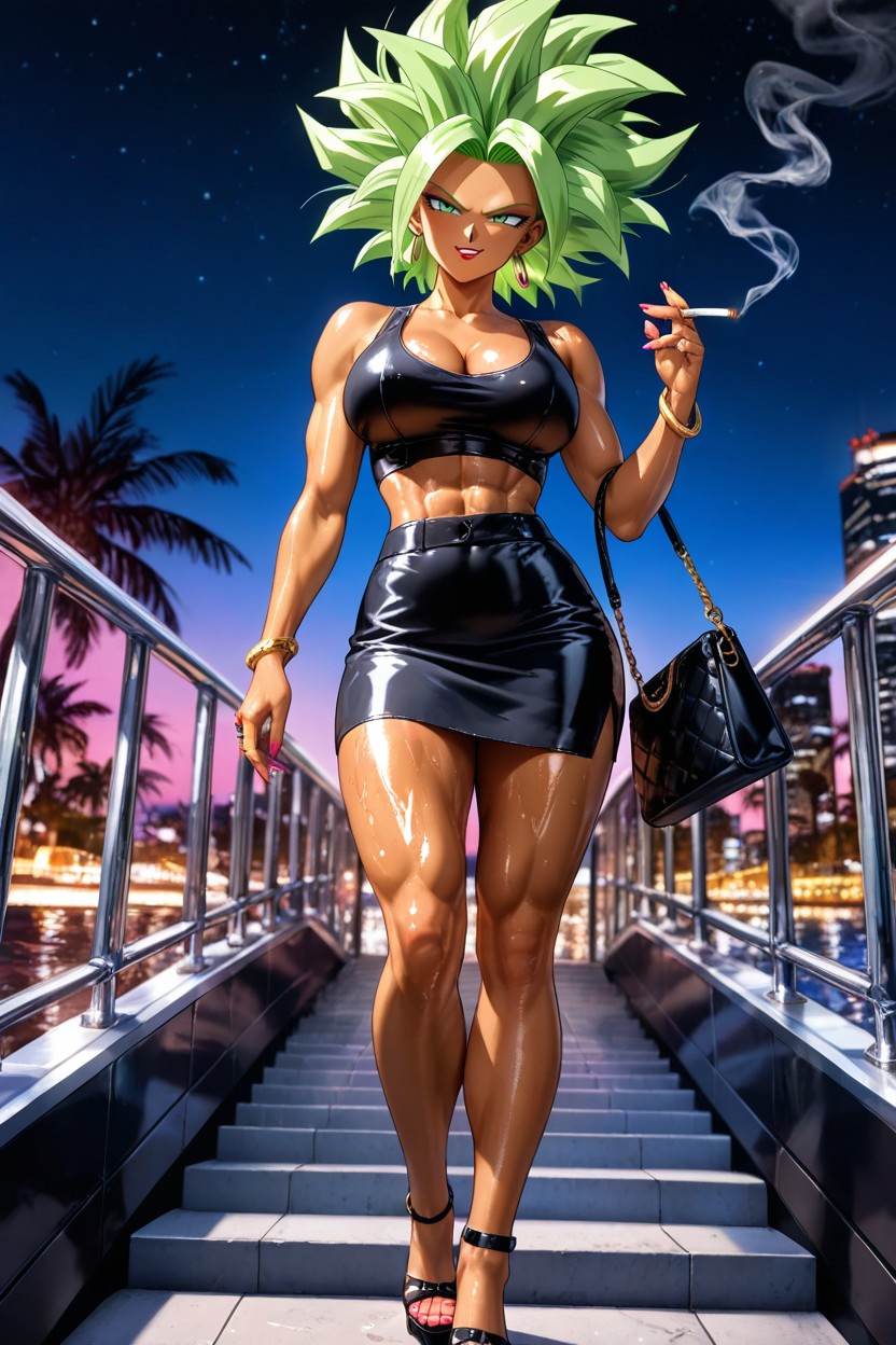 Body, Black Leather Skirt, Ojos Verdes Hentai IA