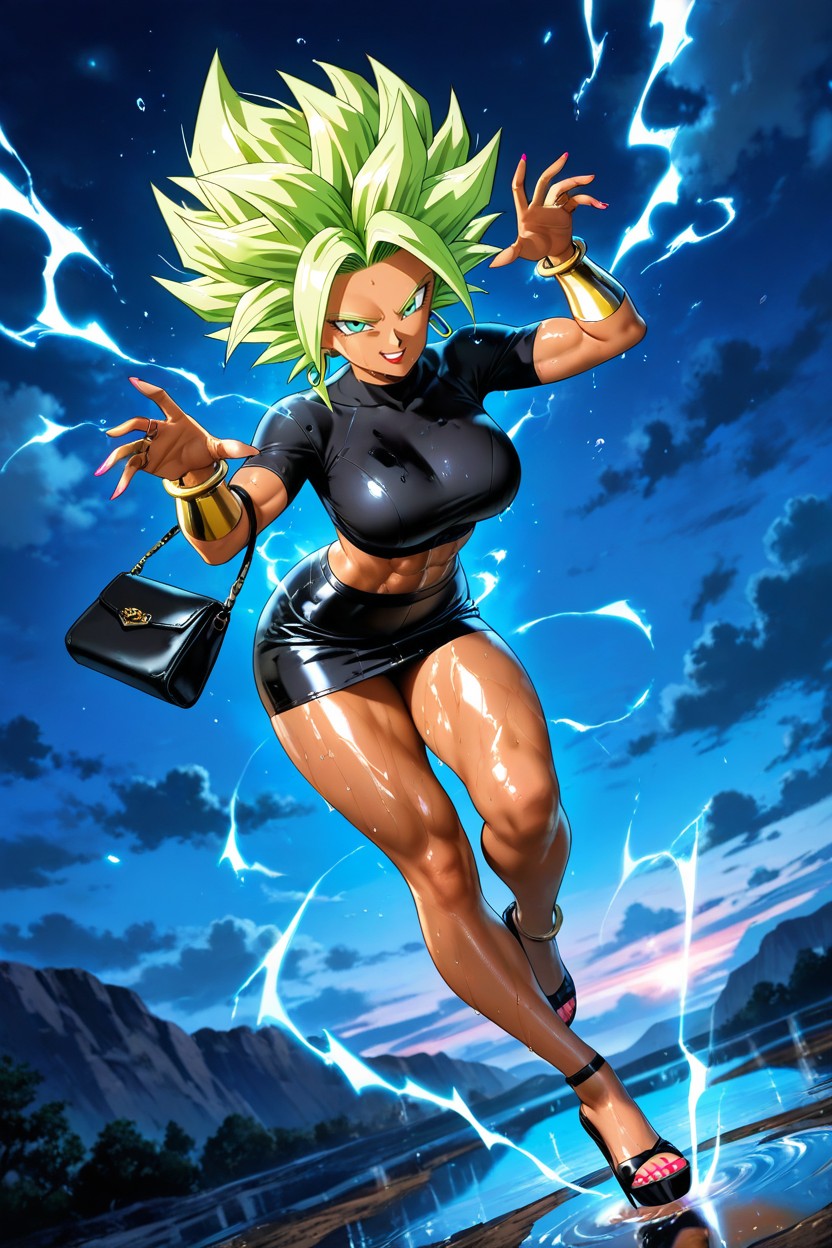 Mini Skirt, Green Eyes, Motion Blur Hentai AI Porn