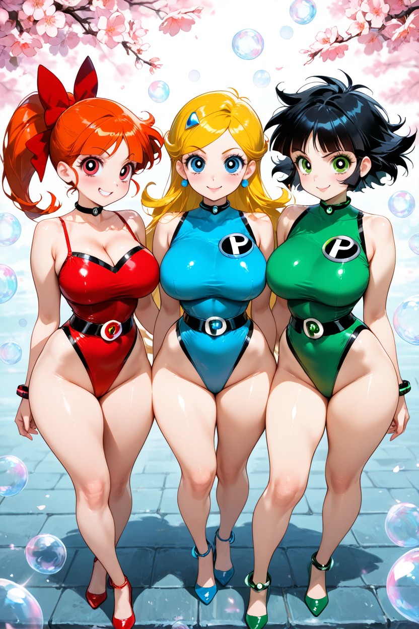 Trio, Green Outfit, Voluptuosa Hentai IA