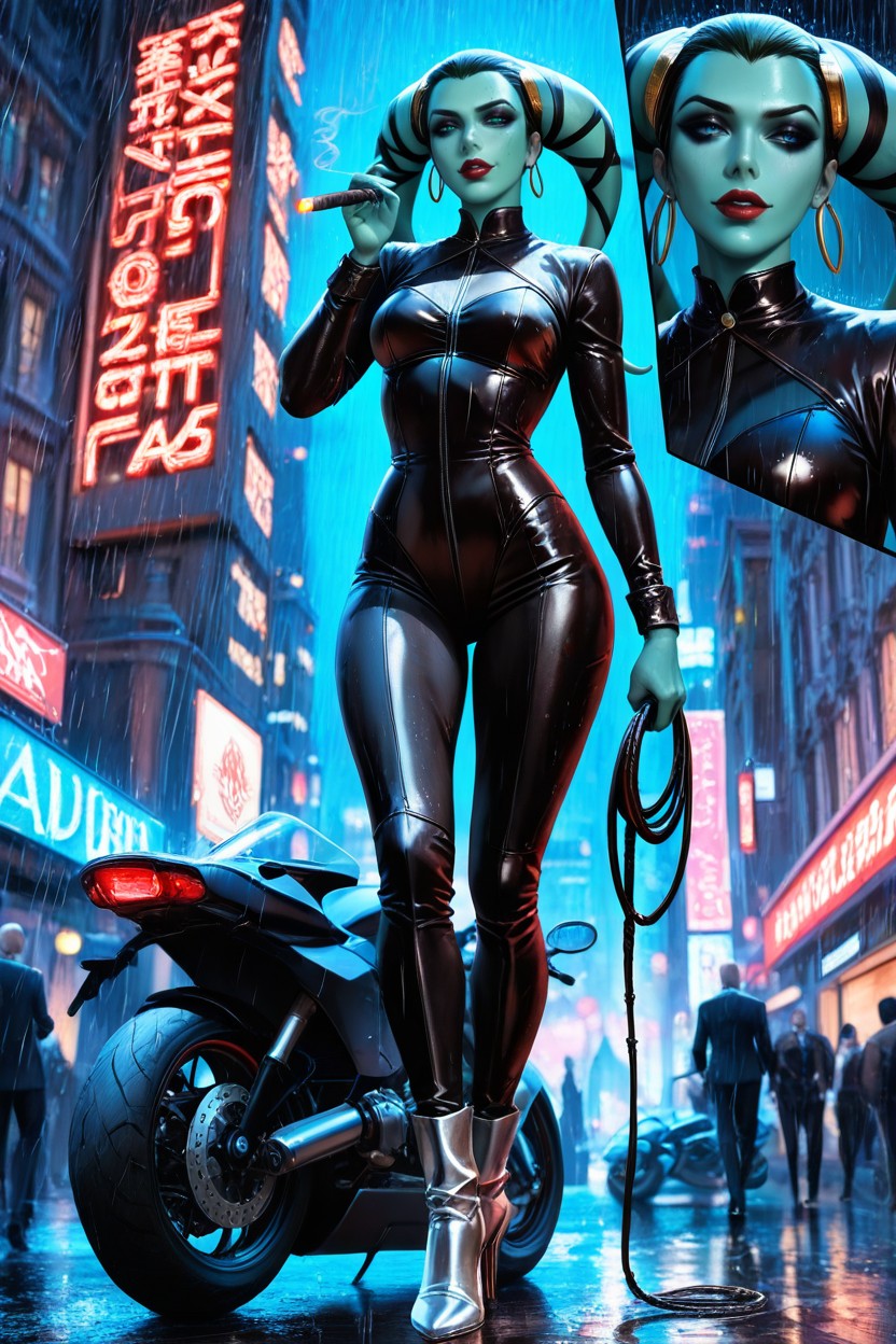 Turquoise Skin, Sheer Leotard Silver, Rain Hentai IA