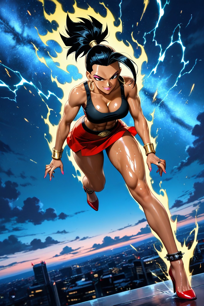 Viento En El Pelo, Night, Ángulo Alto Hentai IA