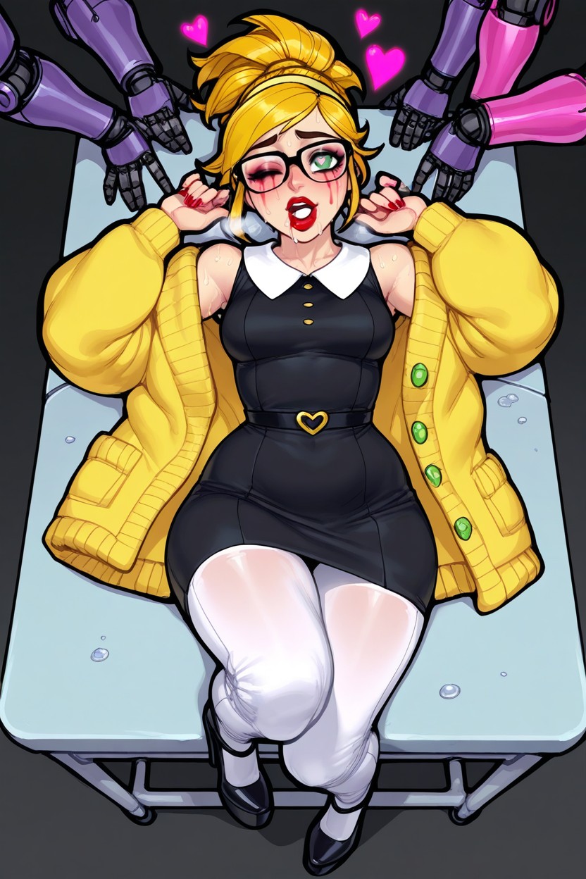 Laying On Medical Examination Table Obediently, Wire-rimmed Glasses, Mindless Hentai AI Porn