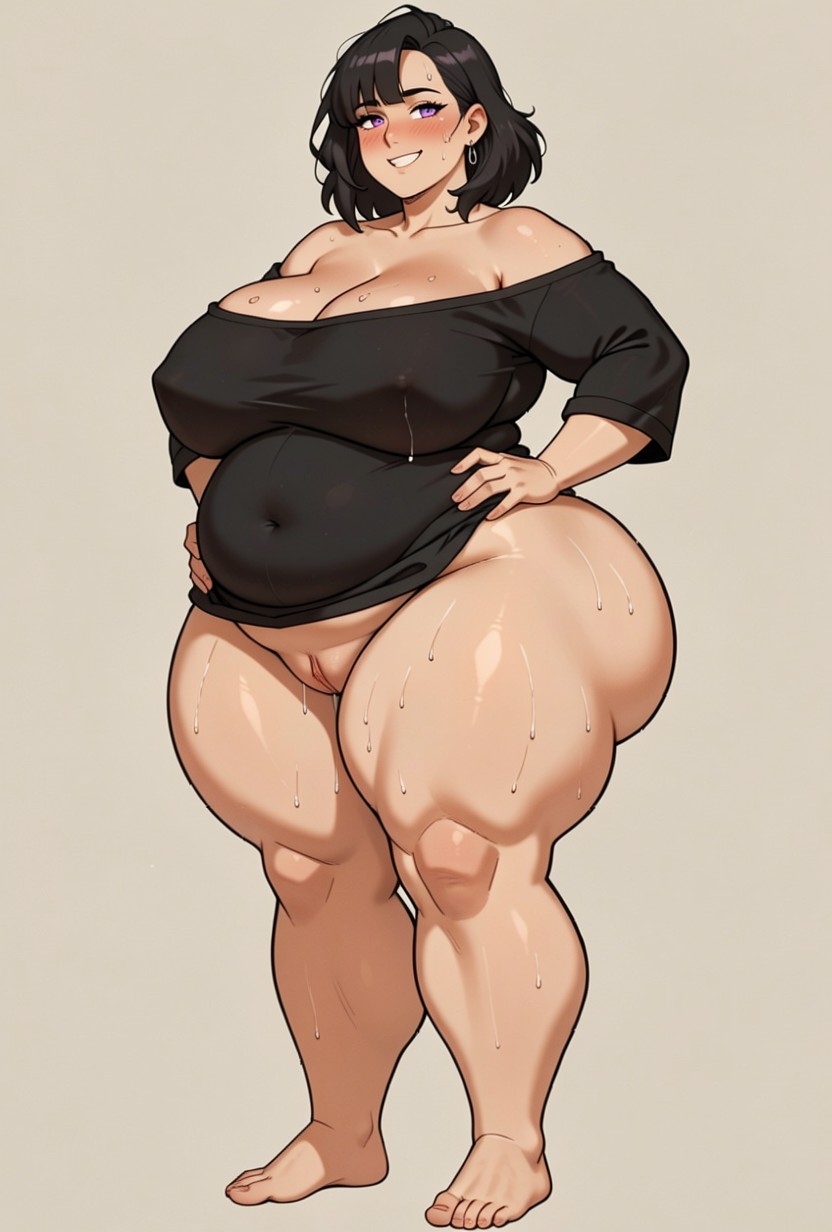 She Is An Tall With A Pale Tan Skin, Massive Thighs, Hands On Hips Hentai AI Porn