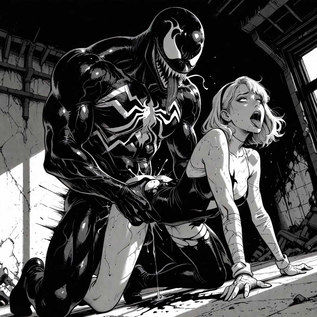 Venom Has Huge Black Cock, Only Black And White, Black And White Picture Hentai AI Porn
