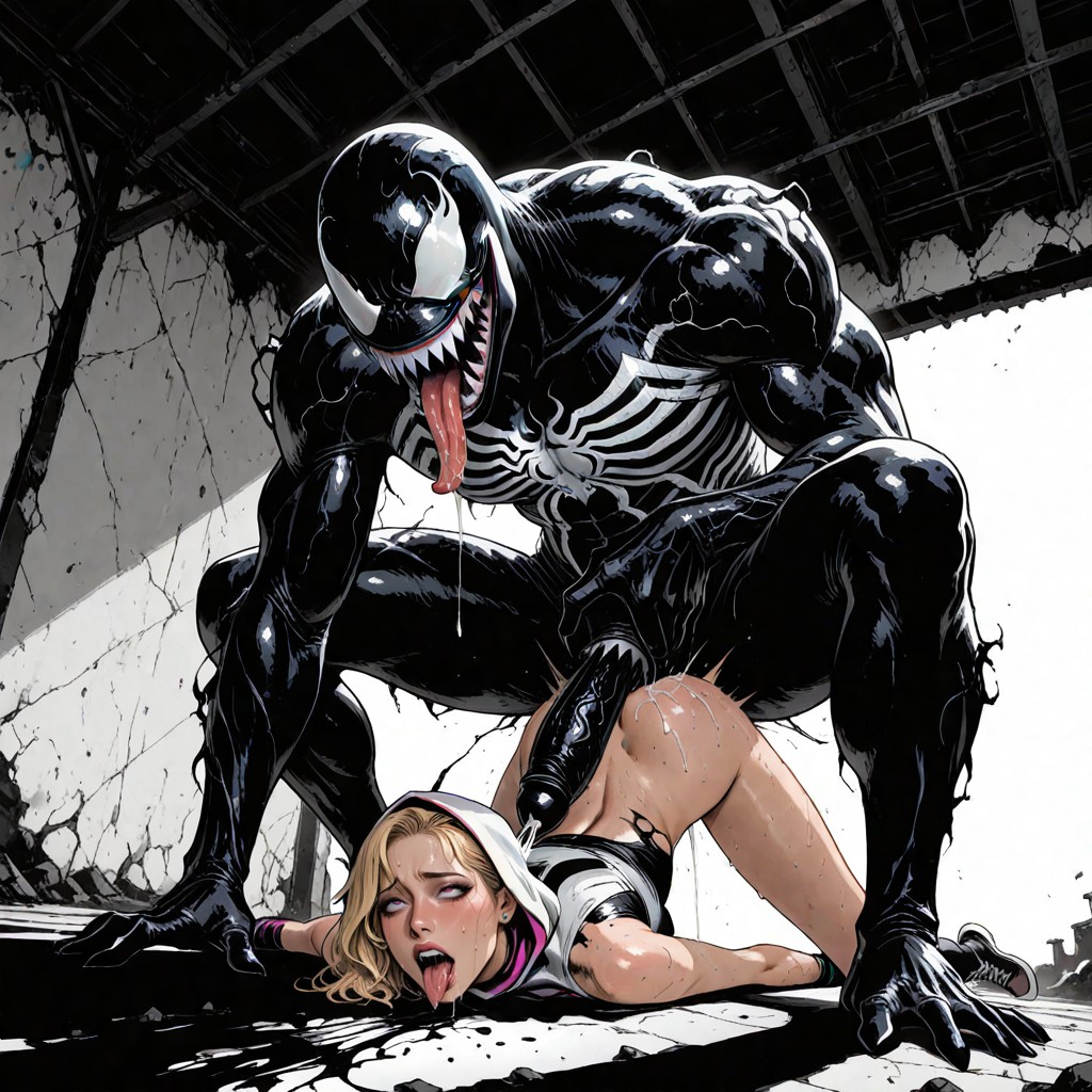 Strong Black And White Contrast, Torn Costume, Her Legs Are Pending Hentai AI Porn