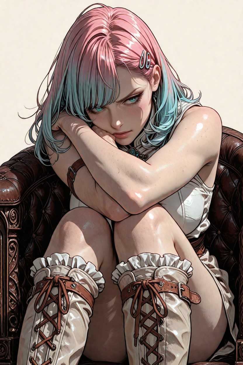Determined And Slightly Wary Expression, Flushed Cheeks, Pink Hair Clip Hentai AI Porn