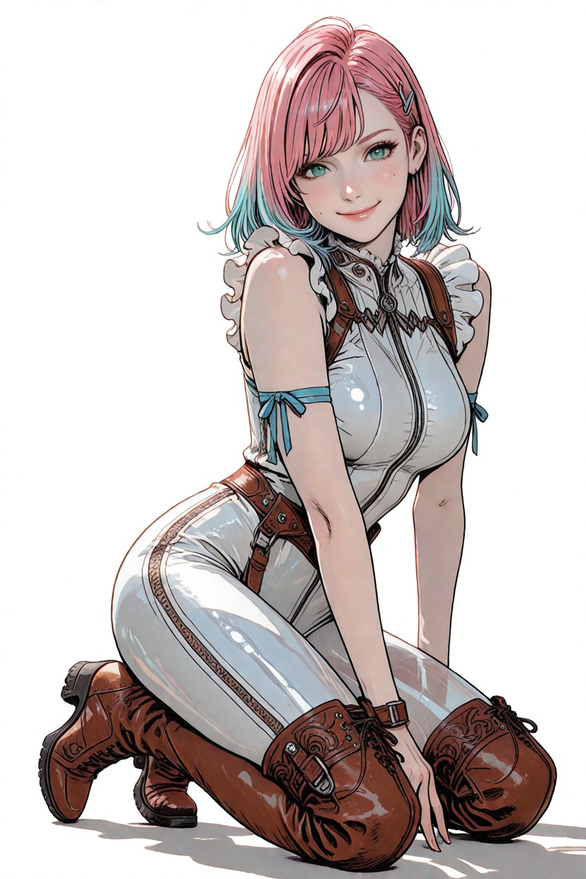 Minimal Composition, Seated Curled-up Pose With One Knee Raised Toward The Viewer, Flushed Cheeks Hentai IA