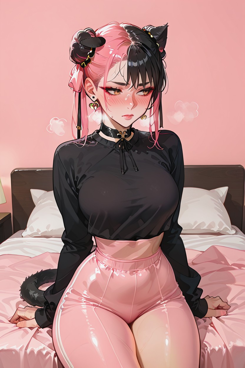 Bedroom, Black Ears, Hands Behind Back Hentai IA