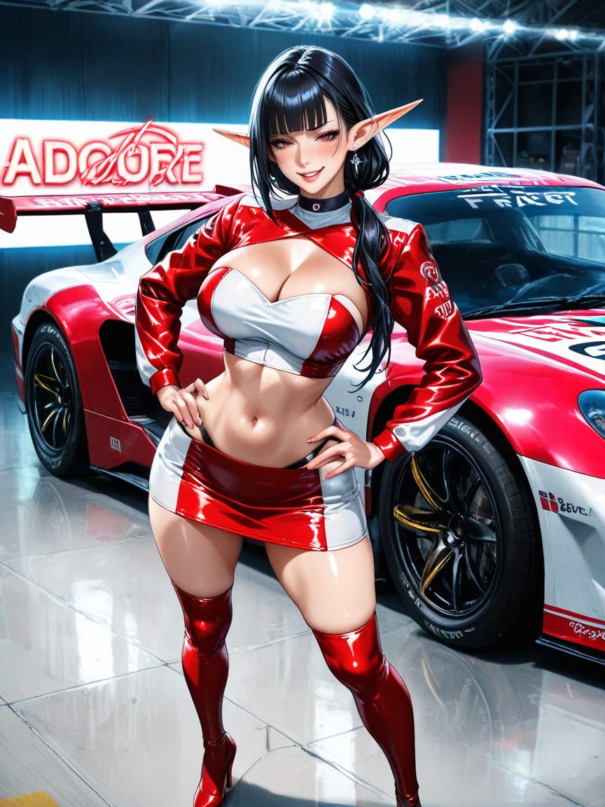 Looking At Viewer, Red Neon Light, Close Up On Face Hentai IA