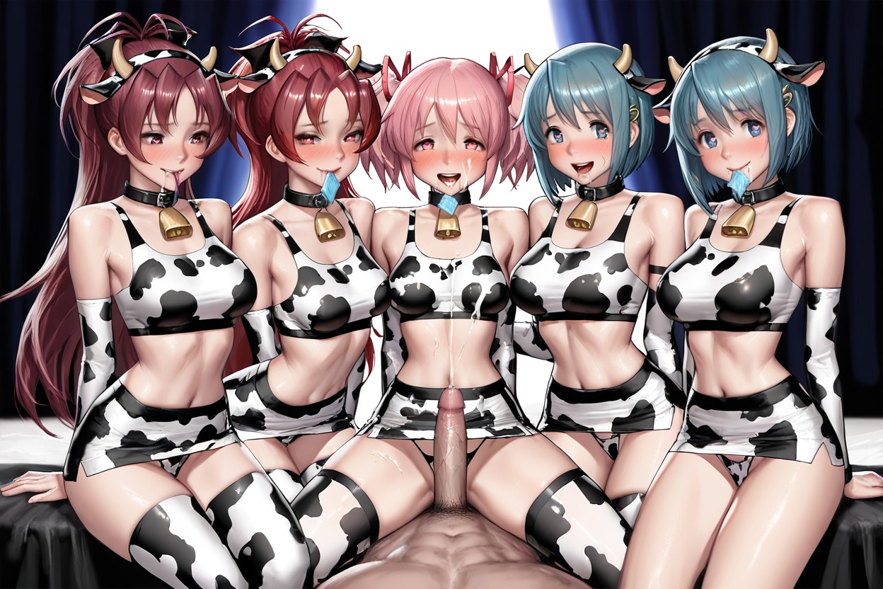 Drooling Mouth, Cowprint Frilled Miniskirt, Cum Under Clothes Hentai AI Porn