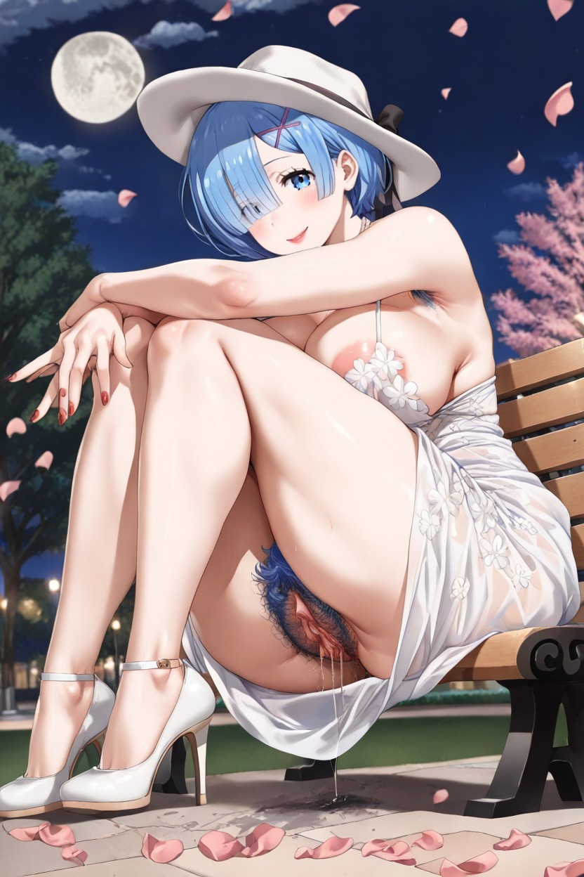 Side View, Hairy Pelvis, White Dress Hentai AI Porn